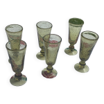 6 fl�tes � champagne en verre souffl� kaki, verrerie la roch�re
