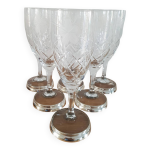 6 fl�tes en cristal avec pied cercl� d'argent