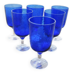 6 grands verres  pied en verre textur bleu
