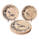 6 grandes assiettes plates gien décor chasse à courre 6 grandes assiettes plates gien décor chasse à courre