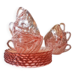 6 tasses et sous - tasses  th en verre rose rosaline luminarc made in france