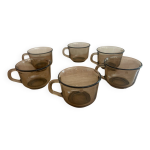 6 tasses vintage en verre fum dition shell annes 70