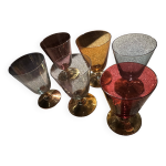 6 verres en cristal à liqueur colorés irisés à pieds dorés / art - deco 6 verres en cristal à liqueur colorés irisés à pieds dorés / art - deco