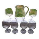 6 verres � eau et pichet en cristal grav� ann�es 70