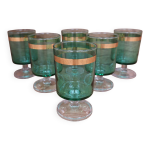 6 verres  eau  pied vert meraude liser dor luminarc