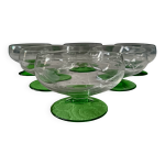 6 superbes verres  liqueur anciens sur pied vert, verre taill vintage