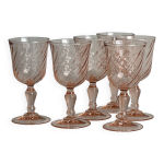 6 verres  liqueur en verre rose torsad