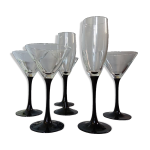6 verres  pied noir brillant collection domino de luminarc, vintage 1980