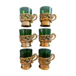 6 verres à thé / café avec support doré style marocain 6 verres à thé / café avec support doré style marocain