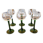 6 verres  vin d'alsace au dcor grav (raisin), pied vert