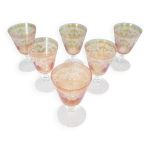 6 verres � vin en verre grav� teint� oranger