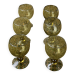 6 verres a vin en verre souffle artisanalement vert kaki, grand modele, vintage