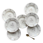 7 assiettes creuses porcelaine vintage digoin sarreguemines modle raphael motif fleurs dores