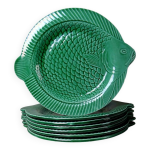 7 assiettes plates anciennes poissons vert barbotine de sarreguemines 7 assiettes plates anciennes poissons vert barbotine de sarreguemines