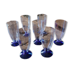 7 flûtes à champagne facettées pied bleu cobalt années 70 7 flûtes à champagne facettées pied bleu cobalt années 70