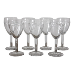 7 verres  vin blanc en cristal grav en frise vintage