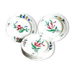 8 assiettes  dessert au dcor floral peint mains, assiettes plates.