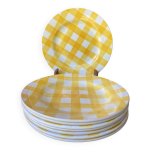 8 assiettes plates digoin sarreguemines mod�le ecossais jaune, ann�e 60