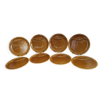 8 assiettes vintage à asperges en barbotine marron vernissée, gien france 8 assiettes vintage à asperges en barbotine marron vernissée, gien france