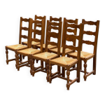 8 chaises en bois massif chêne clair et paille type ferme dossier haut 8 chaises en bois massif chêne clair et paille type ferme dossier haut