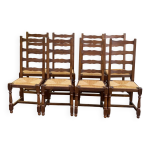 8 chaises en bois massif chne moyen et paille type ferme dossier haut