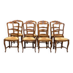 8 chaises louis xv bois massif ch�ne fonc� coquille paill�es