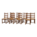 8 chaises de salle  manger en bois et paille, france 1950 - 1960