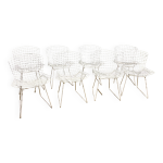 8 chaises vintages harry bertoia wire en maille de der laqu blanc knoll