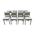 8 chaises vintage en ska� vert bouteille et pi�tement en tube carr� m�tallique