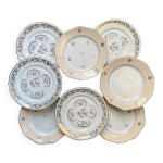 8 petites assiettes vintage dpareilles en porcelaine franaise limoges, orchies - motifs fleurs dores ...