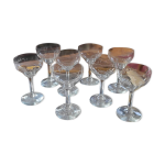 8 verres � pied anciens, verrerie fran�aise, ann�es 50.