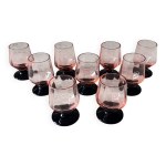9 verres  liqueur franais rose pied noir vintage france