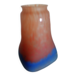 Abat - jour muller freres luneville - tulipe verre moucheté orange - bleu - base carré Abat - jour muller freres luneville - tulipe verre moucheté orange - bleu - base carré
