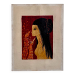 Acrylique sur papier jeune fille nue aux ttes de paon par tran long xxe