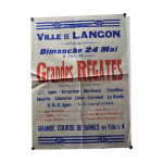 Affiche  grandes r�gates - grande course de dames en yole � 4  - ville de langon - 1937