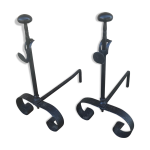 Aire de landiers a cr�maill�re fer forg� cintr� avec porte broche vintage