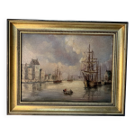 Alexandre thomas francia, huile sur toile  thme marin avec voiliers