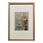 Alfred gaspart (1900 - 1993),  les bouteilles  nature morte cubiste, dessin au crayon et pastel gras