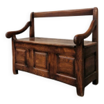 Ancien banc coffre chne massif