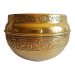 Ancien cache pot laiton frise florale vintage