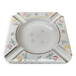 Ancien cendrier aubecq mtal maill blanc dcor fleurs & toiles vintage