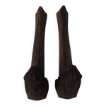 Anciens chenets en fonte : buste de femme etoile