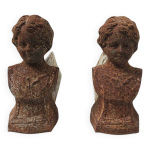 Anciens chenets en fonte : buste de garconne