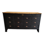 Ancien comptoir � tiroirs meuble de m�tier patine noire