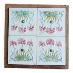 Ancien dessous de plat en faence et bois