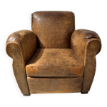 Ancien fauteuil club en cuir fauve xx sicle