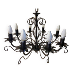 Ancien grand lustre plafonnier fer forg art populaire dco rtro antique france