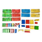 Ancien jeu de construction en bois dans son baril - 178 cubes colors - heros