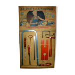 Ancien jouet loly, panoplie le petit dcoupeur, support cartonn 8 outils en bois et acier