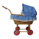 Ancien landau poussette en rotin pour poupe vintage